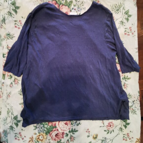 J.Jill love linen women Top 3XL Indigo 3/4 sleeve 100% Linen Gauze Knit 0349 . - Picture 5 of 5
